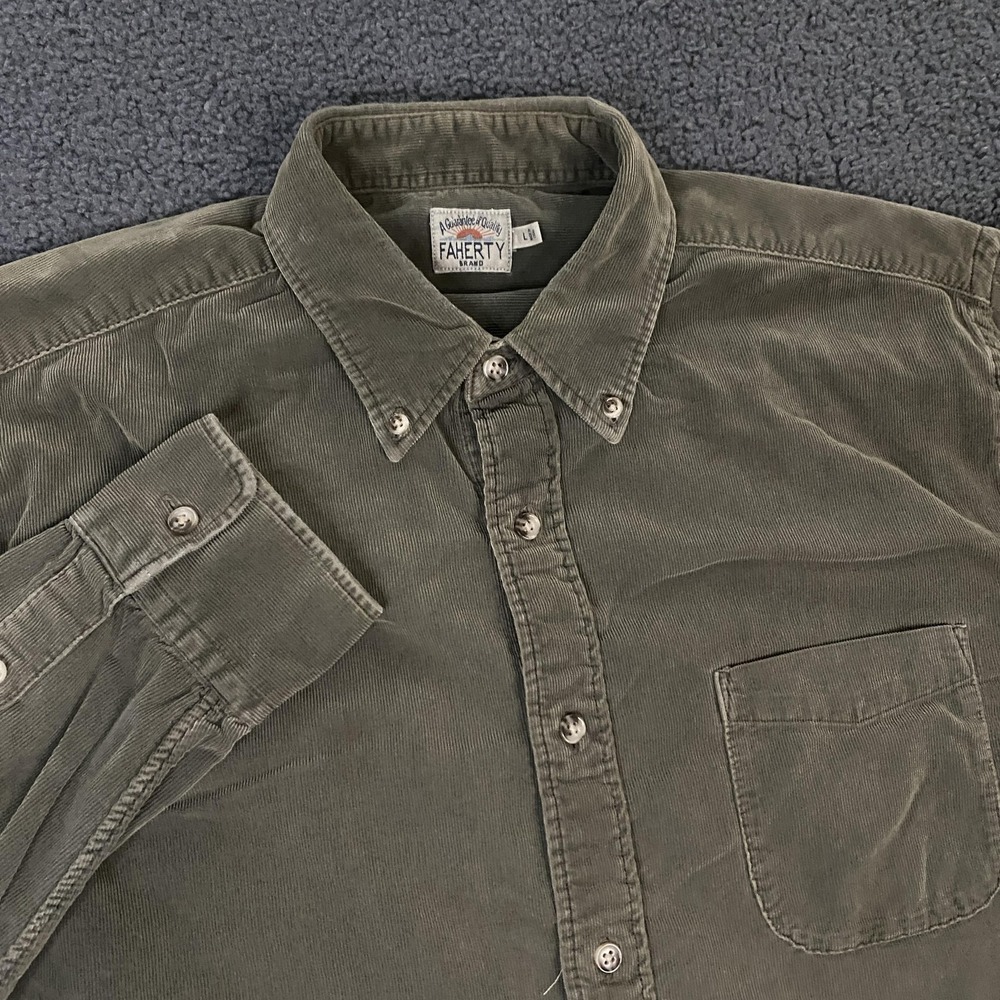 Faherty Brand Shirt Mens Large Green Corduroy Button Up Long Sleeve Casual